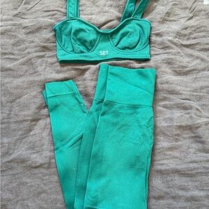 SET Active Teal Ribbed Workout bra (XS) and leggings (S)